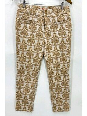 Anthropologie Cartonnier Charlie Ankle Pants Beige Floral Print Womens Size 8